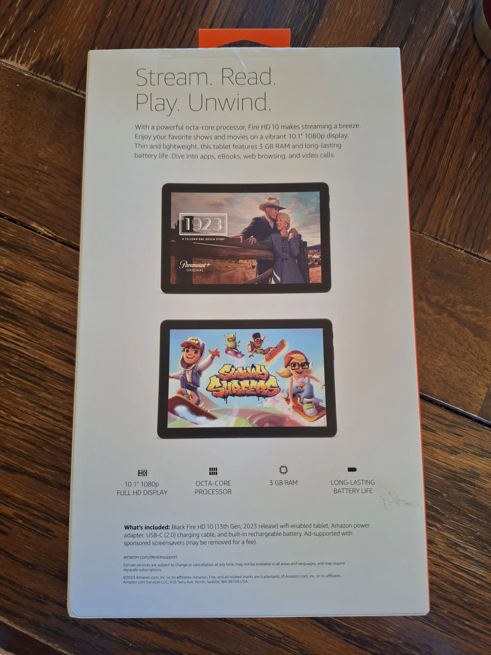 Amazon Fire HD 10 Tablet in Black with Orange Packaging